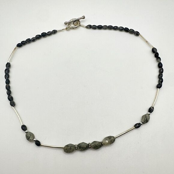 17" sterling silver beading and hardware, with rutilated quartz bead, necklace! - Picture 6 of 10